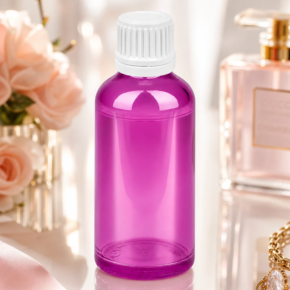 50ml fles 11mm schroefdop wit originaliteit schroefdop PurpleLine UT18/50 Professionele 50ml vulfles in violet met witte SV dop voor apotheek