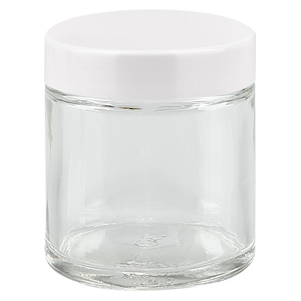 30ml glazen potje helder, met wit bakelieten deksel ApoGlas 30ml glazen potje helder, met wit bakelieten deksel ApoGlas