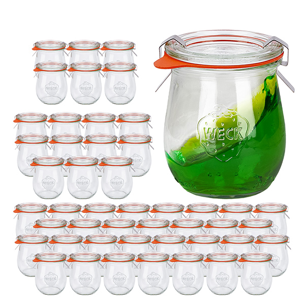 Set van 48 Weck potten 220 ml tulp potten met 48 glazen deksels,