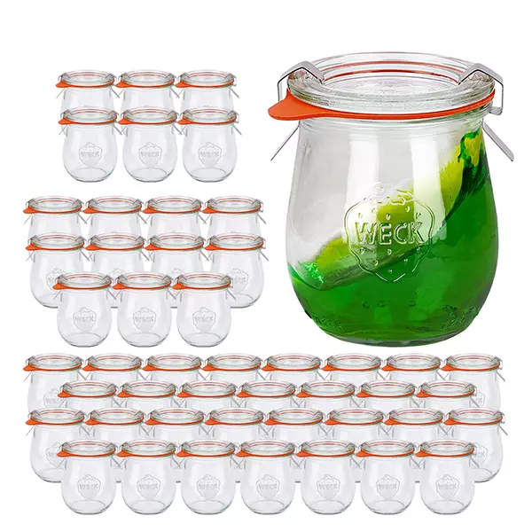 Set van 48 Weck potten 220 ml tulp potten met 48 glazen deksels, Set van 48 Weck potten 220 ml tulp potten met 48 glazen deksels,