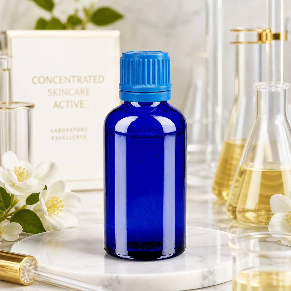 50ml premium glazen fles in diepblauw met ergonomische schroefdop voor dagelijks gebruik