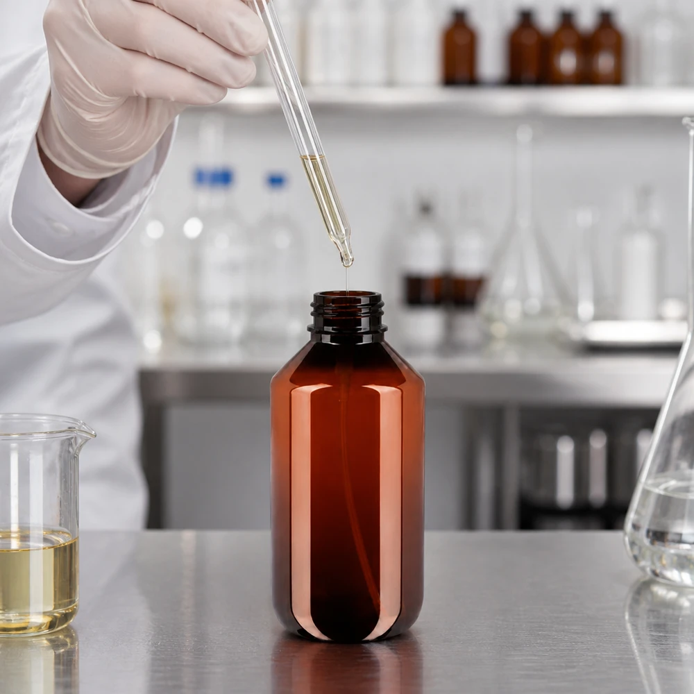200 ml PET medicijnfles met verstuiver wit GCMI 28/410 incl. dop transparant, standaard Robuste PET Flasche 200ml mit breiter Schulter und engem Hals für Zerstäuber geeignet