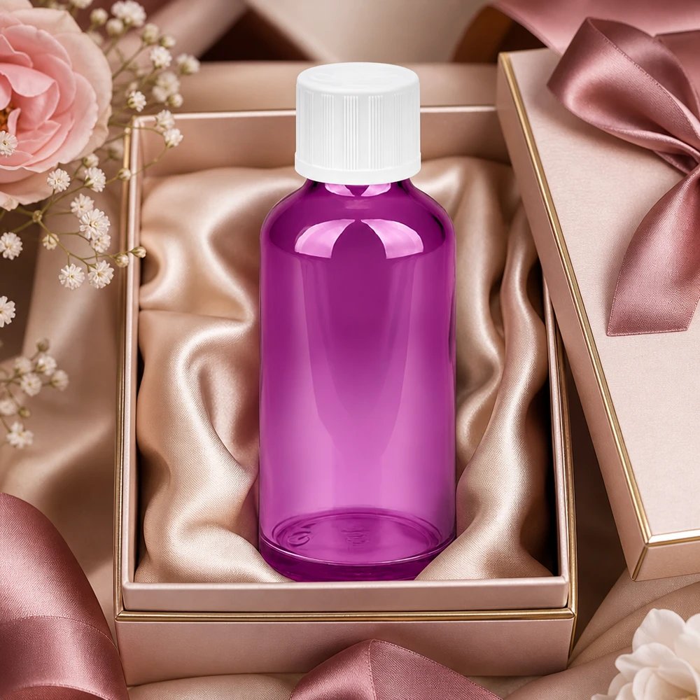 Compacte violette druppelfles 50ml met STD-sluitsysteem voor nauwkeurig doseren van vloeistof