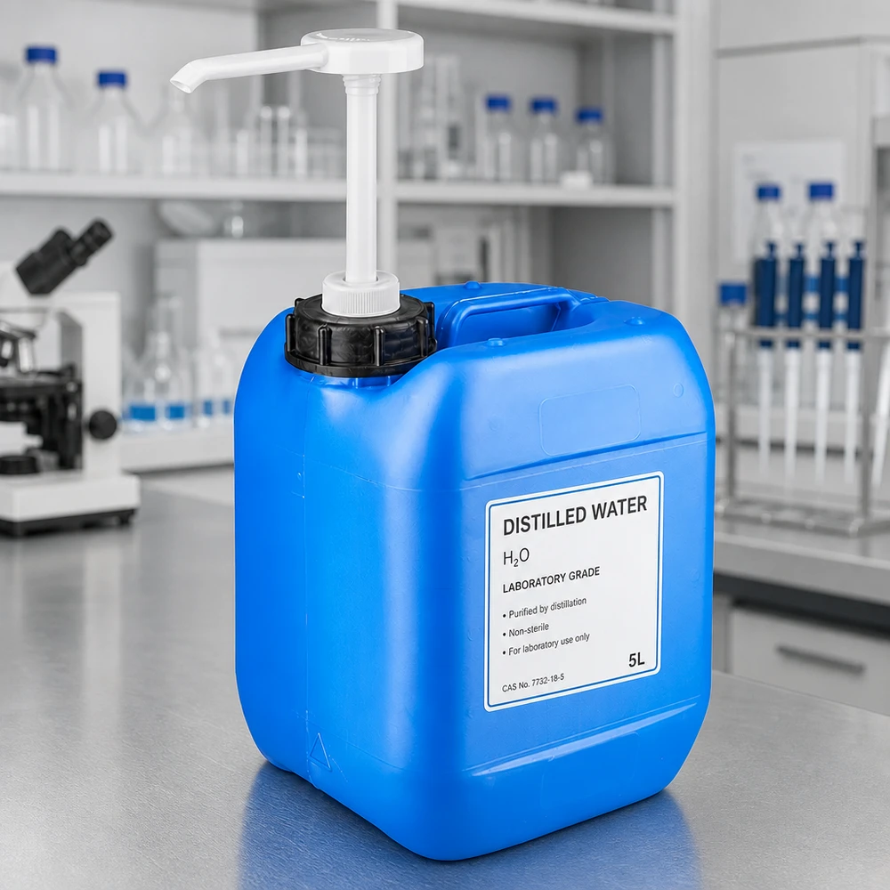 Stevige kunststof jerrycan van 5 liter met schroefdeksel en ergonomische doseerpomp