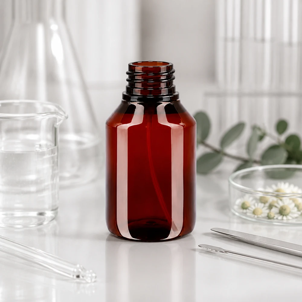 Nachfüllbare 50ml PET Flasche bernsteinfarben für Seren Essenzen und Hydrolate