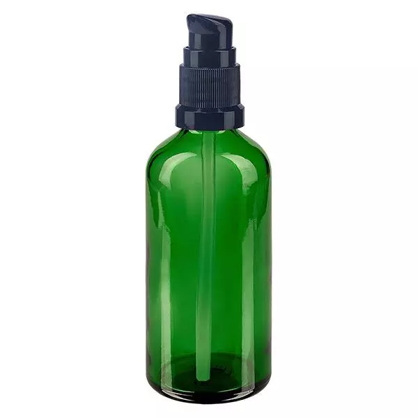 Groenen glazen flessen 100ml met zwart pompsluiting