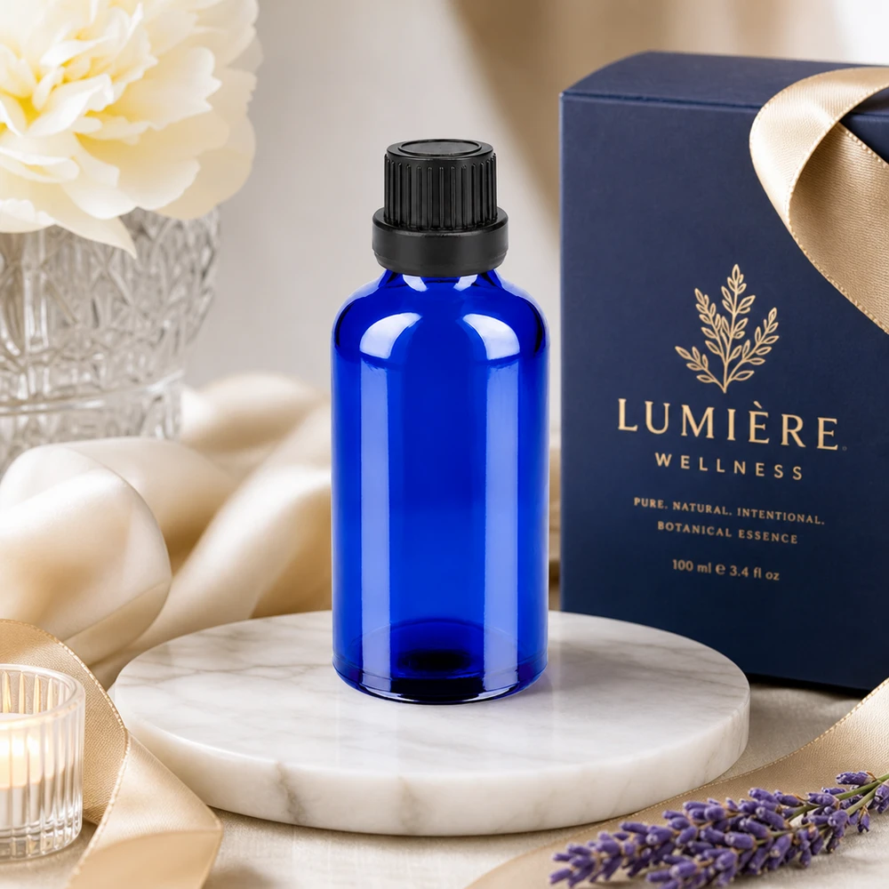 50ml flacon 11mm SV zwart OV BlueLine UT18/50 Robuuste BlueLine glazen fles 50ml met lekvrije zwarte dop