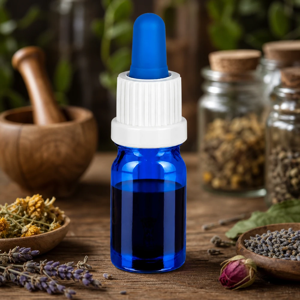 5ml pipetfles wit/blauw OV BlueLine UT18/5 Veelzijdig blauw 5ml pipetflesje voor homeopathische middelen en etherische oliën