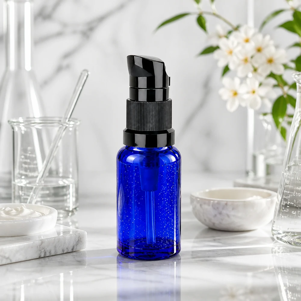 10ml BlueLine pompflacon UT18/10 met zwart ontwerp voor professionele huidverzorging