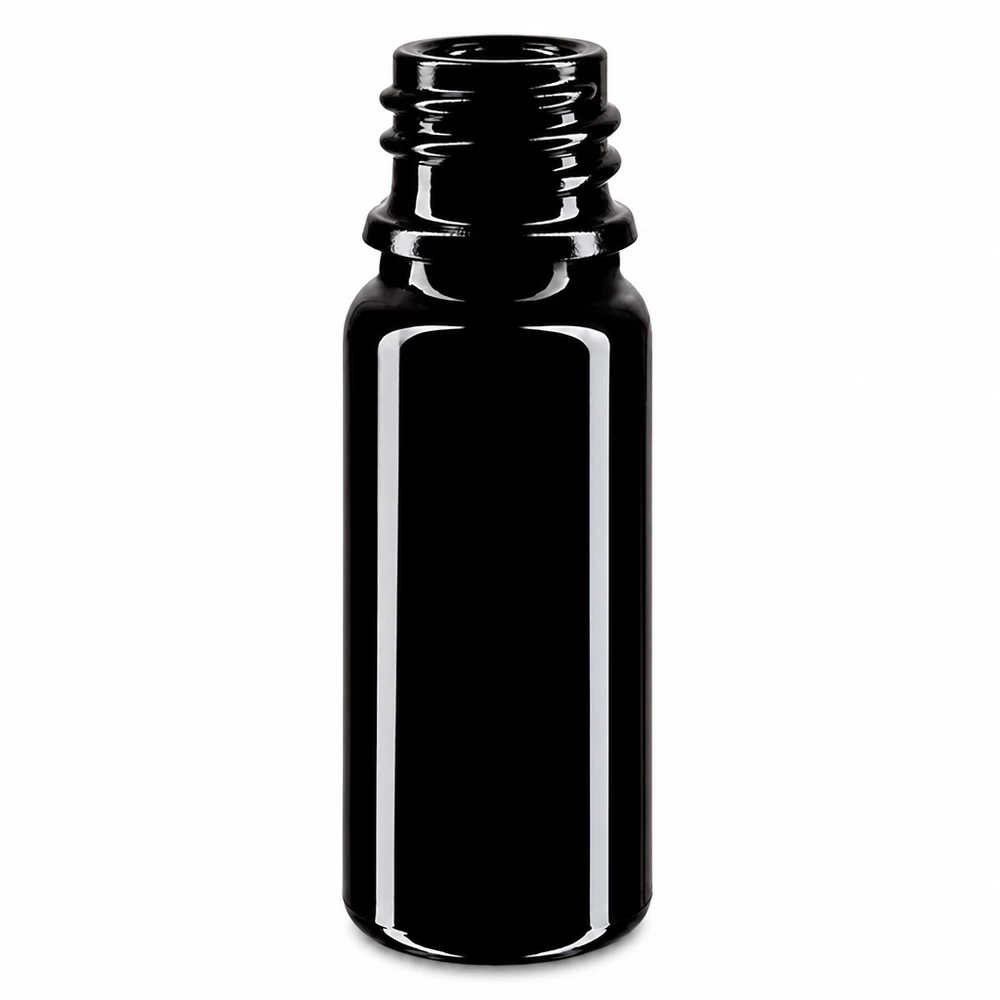 Violette glazen fles DIN 18 in een elegante zwarte look voor hoogwaardige ingrediënten