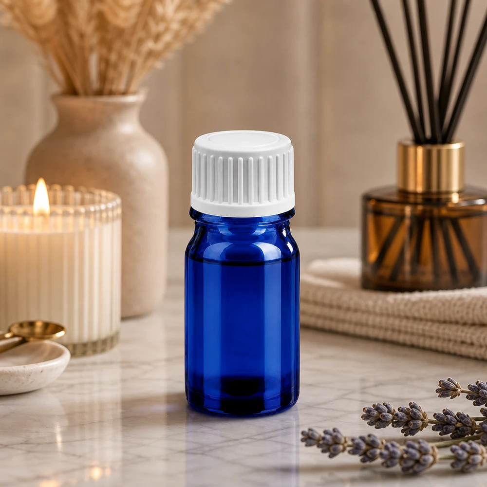 Mondgeblazen blauw glazen flesje 5ml met ergonomisch ontwerp voor eenvoudig gebruik