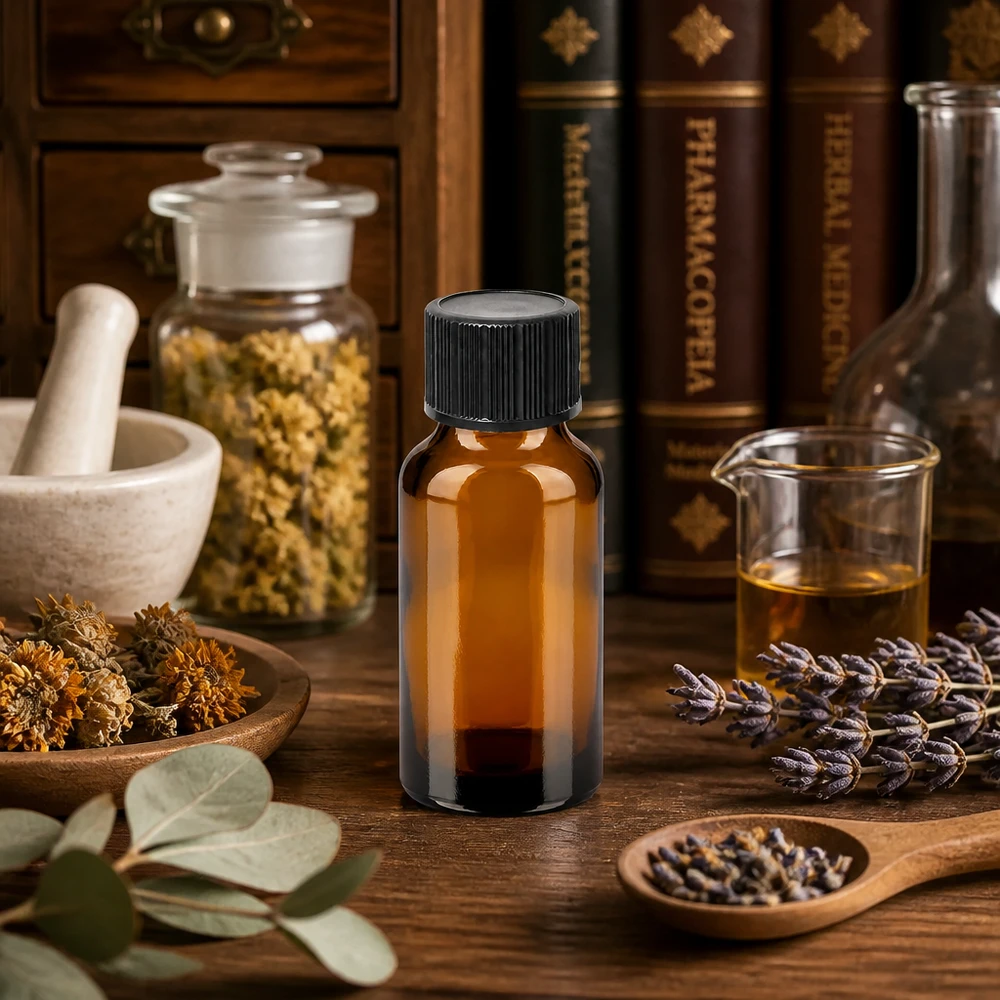 20ml druppelfles 1mm zwart STD BrownLine UT18/20 20ml BrownLine druppelfles met precieze zwarte druppeldop voor wellnessproducten