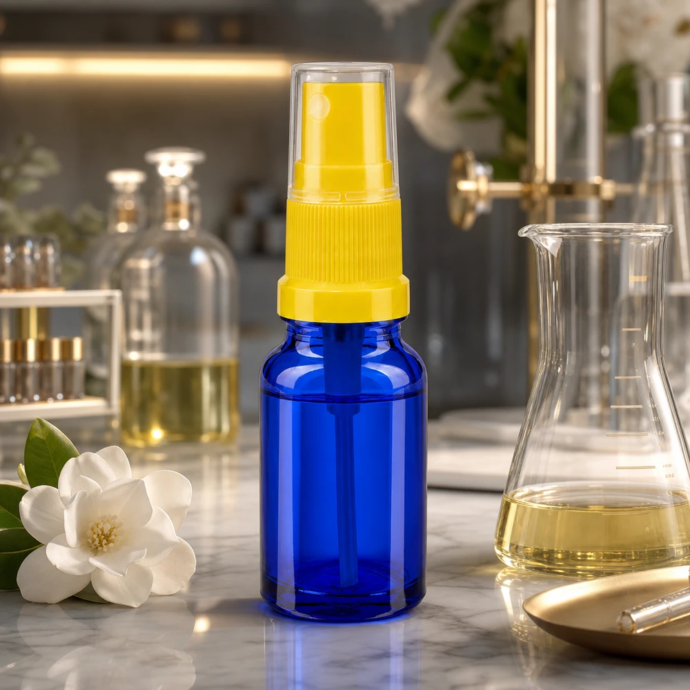 Elegant blauw 10ml spuitflesje met geel verstuivingsmechanisme voor parfum en oliën UT18 10