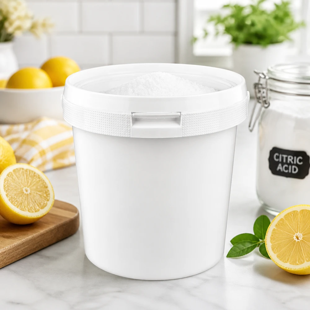 Kleine witte voorraademmer van 2,5 liter, gemaakt van stevig polypropyleen, met een klemdeksel