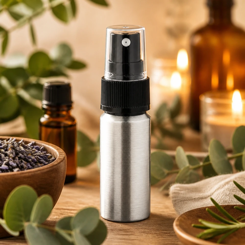 20 ml aluminium fles gebeitst incl. pompverstuiver zwart Elegante fles van gepolijst aluminium 20ml perfect voor doe-het-zelf cosmetica en natuurlijke huidverzorging