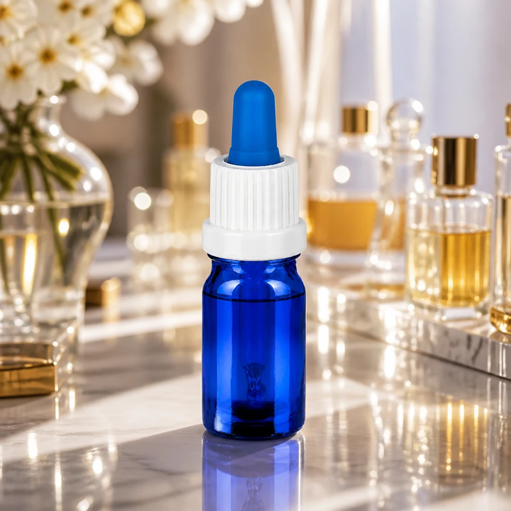 5ml pipetfles wit/blauw OV BlueLine UT18/5 Medisch doseerflesje 5ml met witte rubberen pipet voor steriele vloeistofdosering