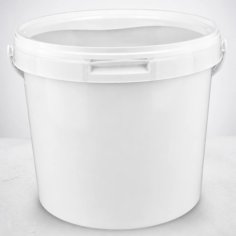 5,6 liter emmer van wit PP plastic met deksel Stevige verf- en lakemmer van 5,6 l, wit PP-kunststof, met sluitclips aan de zijkant