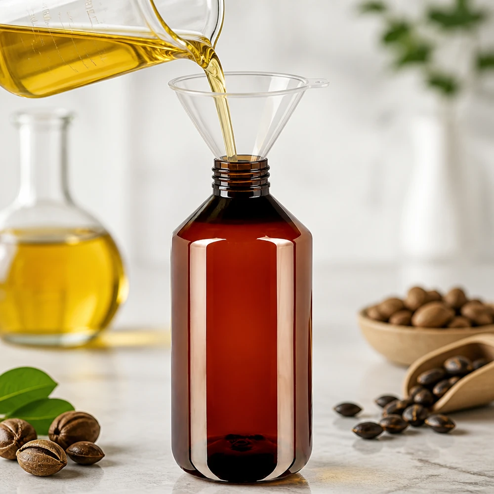 PET fles 750ml met bruine verzegelstop Herbruikbare PET-fles van 750 ml in bruin met OV-sluiting voor op natuurlijke basis vervaardigde olieproducten