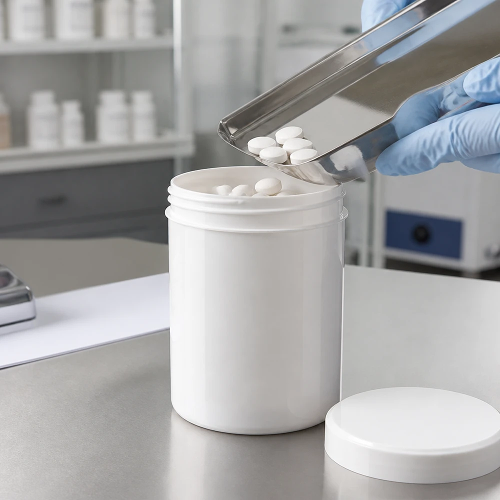 Zalfpot 800 g wit met schroefdeksel wit (PP) Witte ronde bus van 800 g, gemaakt van voedselveilig PP-kunststof, met schroefdeksel, voor farmaceutische producten