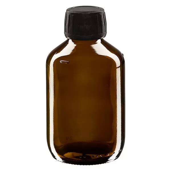 200ml Euro-medicijnfles bruin met zwarte schroefsluiting VR