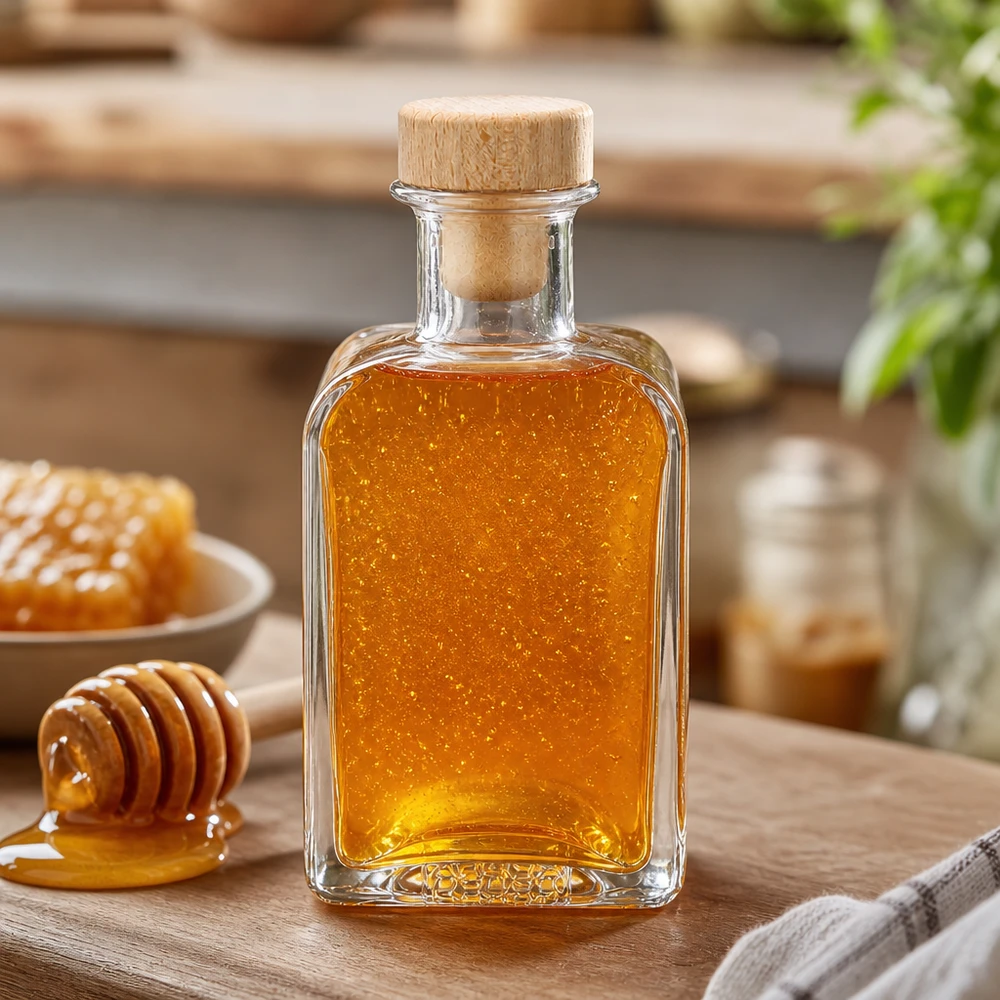 200ml Clara glazen fles gevuld met honing Houten kurk Honinglepel Bijenwas Natuurlijk zoetmiddel Keukenaccessoires