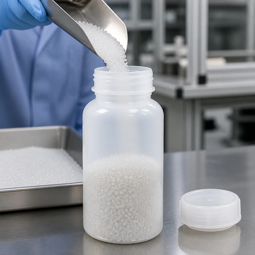 Wijde hals laboratoriumfles 500ml met sluiting Großmündige 500ml Laborflasche aus Kunststoff ideal für körnige und pulverförmige Substanzen