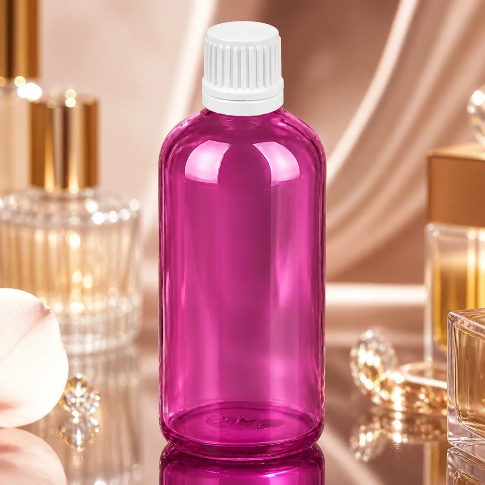 Herbruikbare 100ml plastic druppelfles paars met lekvrije witte schroefdop