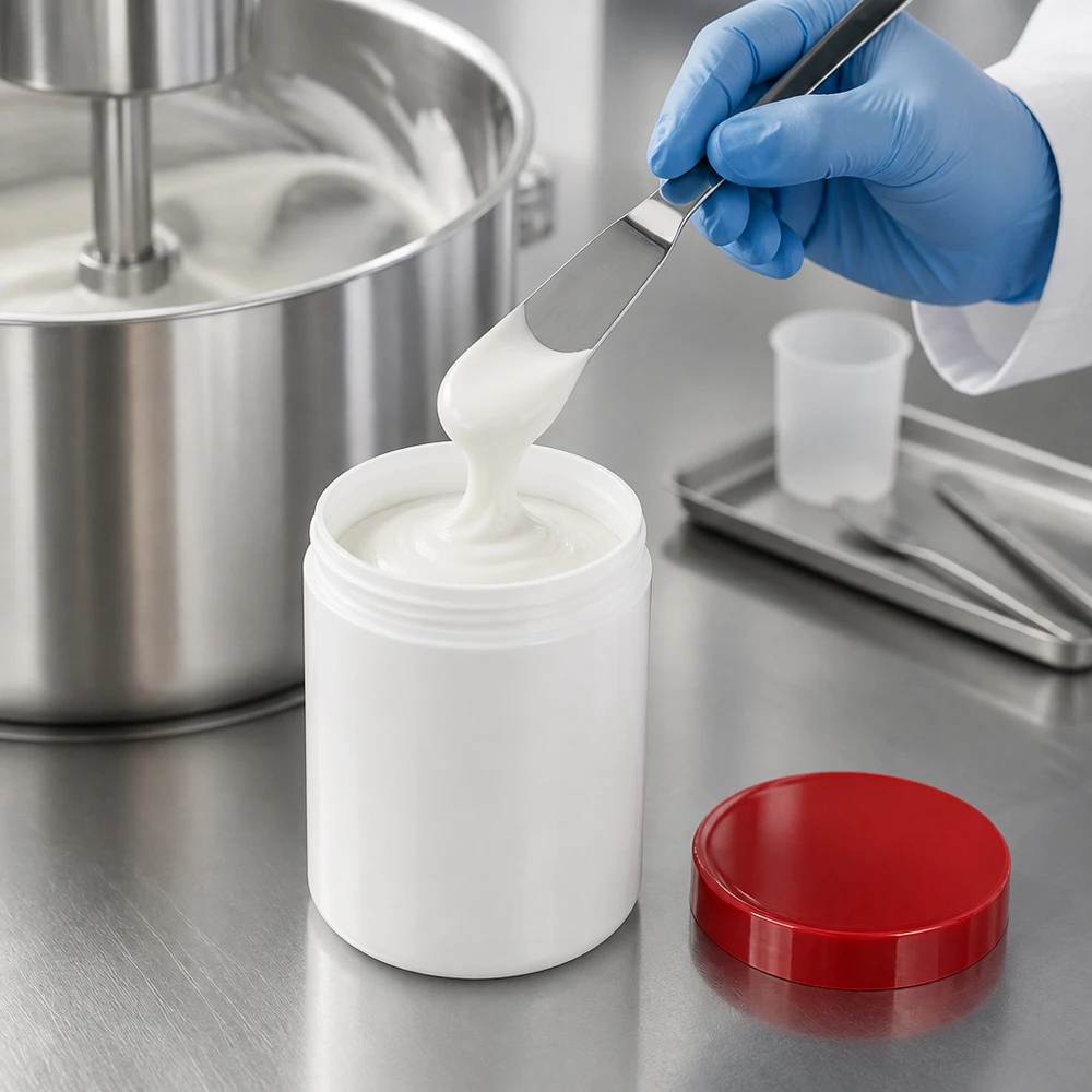Apotheekpot 500 g, witte ronde pot met rode deksel, PP, voor magistrale bereidingen