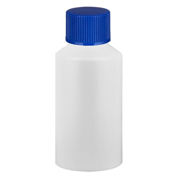 PET cilinderfles 50ml wit met schroefsluiting blauw PET cilinderfles 50ml wit met schroefsluiting blauw