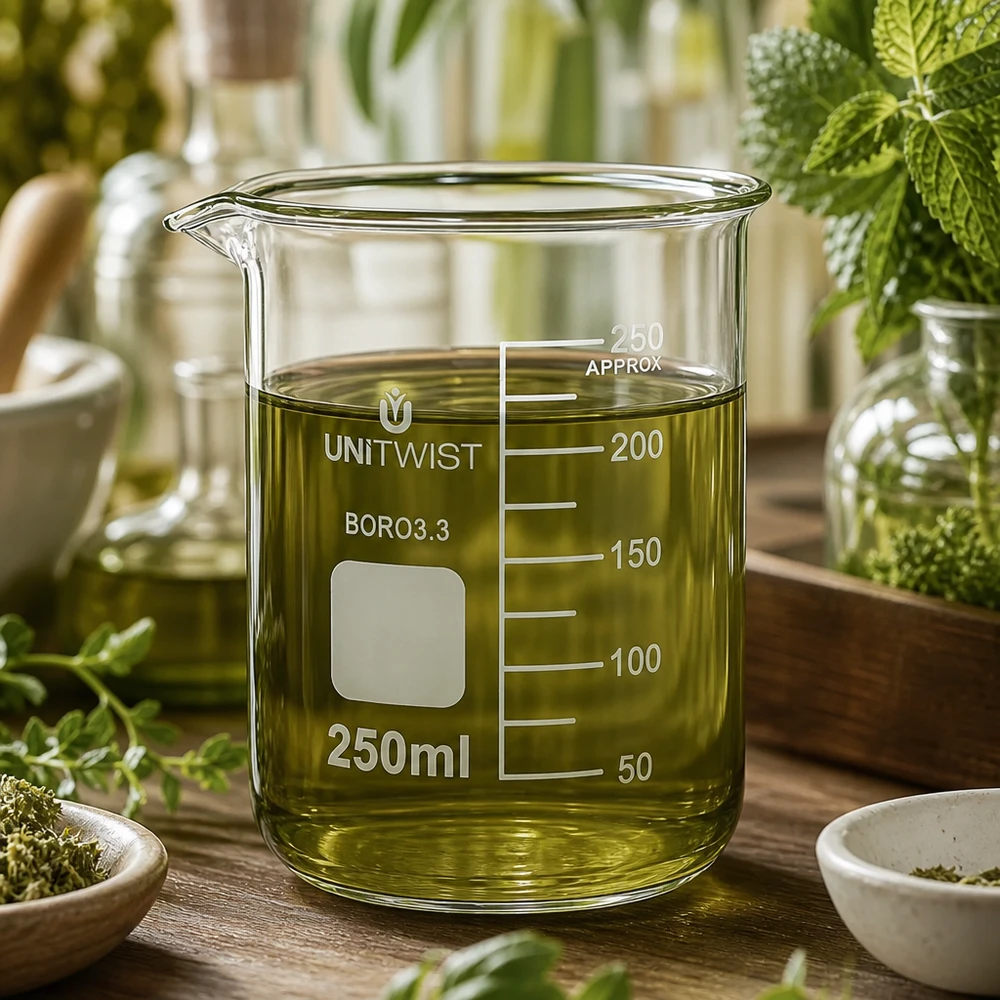 Beker 250ml borosilicaat, lage vorm UNiTWIST Antislip bekerglas 250 ml, laag model, borosilicaat, UNiTWIST, met nauwkeurige milliliterschaal