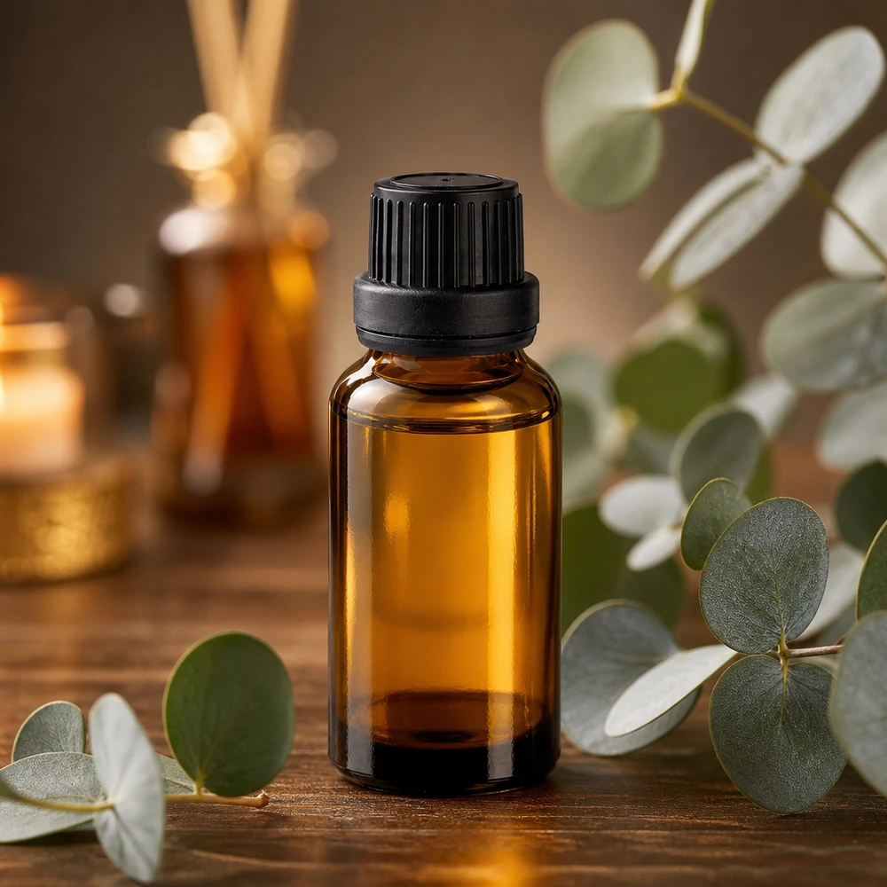 Bruine glazen fles van 20 ml met zwarte veiligheidsdop, ideaal voor natuurlijke cosmetica en oliën