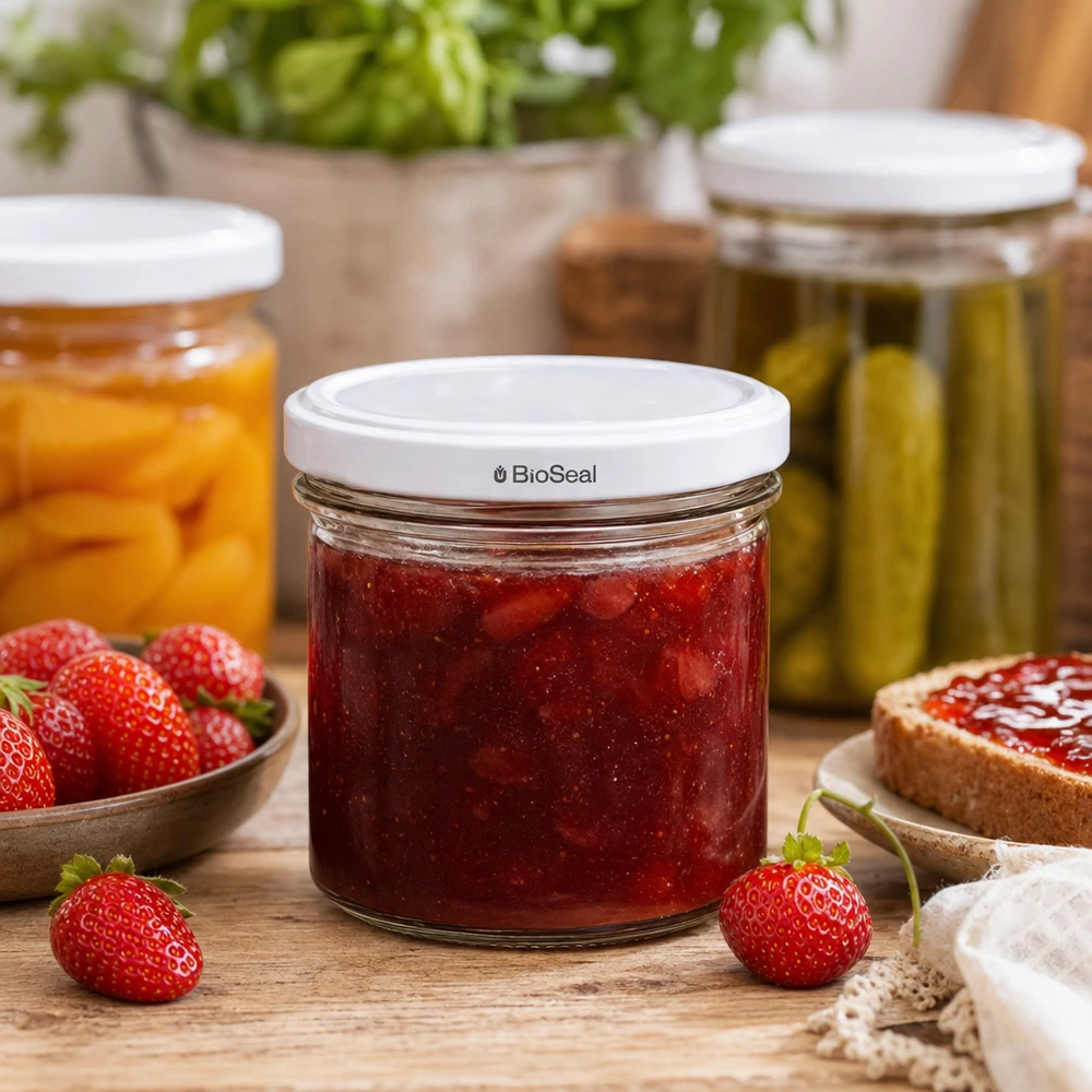 UNiTWIST pot 125ml aardbeienjam zelfgemaakt wit TO66 BioSeal deksel inmaken
