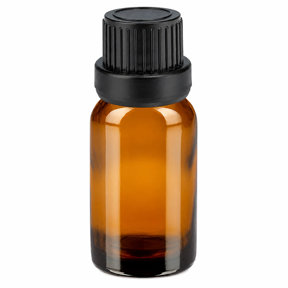 10ml 11mm SV zwart OV BrownLine UT18/10 10ml amberkleurig glazen flesje met zwarte schroefdop voor essentiële oliën en cosmetica