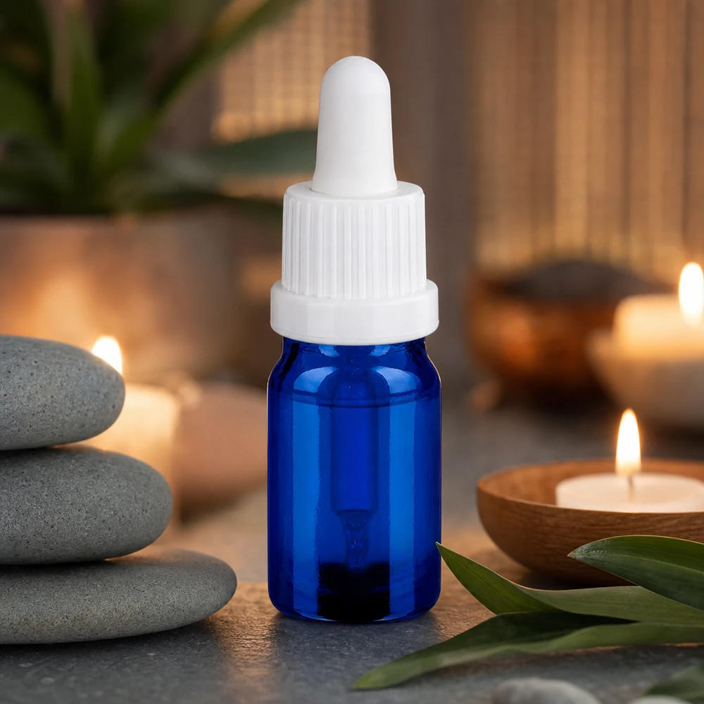 Premium 5 ml pipetfles met robuust blauw glas en duurzame witte kunststof pipet