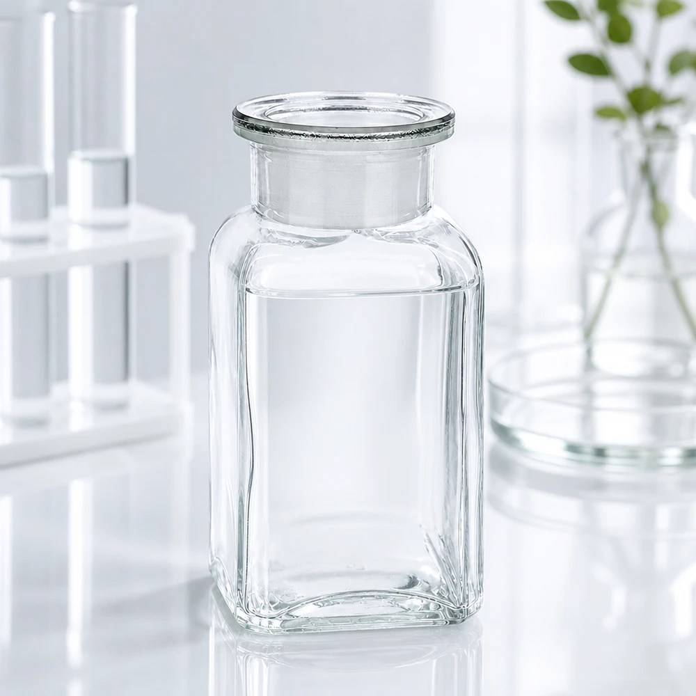 Vierkante fles van helder glas, 100 ml, met glazen stop, voor de farmaceutische industrie, cosmetica en levensmiddelen