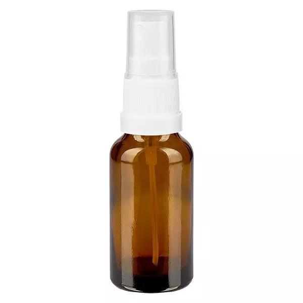 Bruin glazen flessen 20ml met wit pompverstuiver Bruin glazen flessen 20ml met wit pompverstuiver
