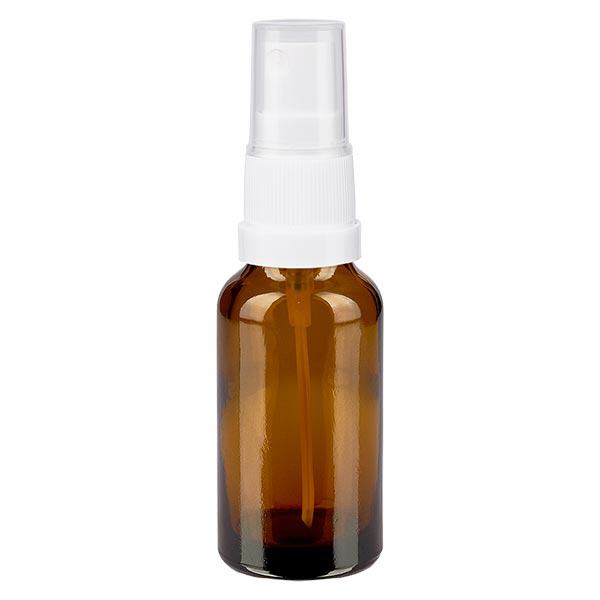 Bruin glazen flessen 20ml met wit pompverstuiver Bruin glazen flessen 20ml met wit pompverstuiver