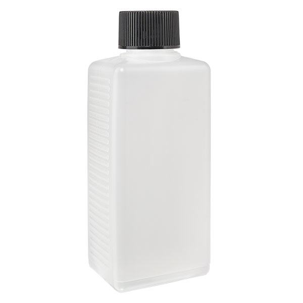 250ml vierkante fles PE naturel, met dop 250ml vierkante fles PE naturel, met dop