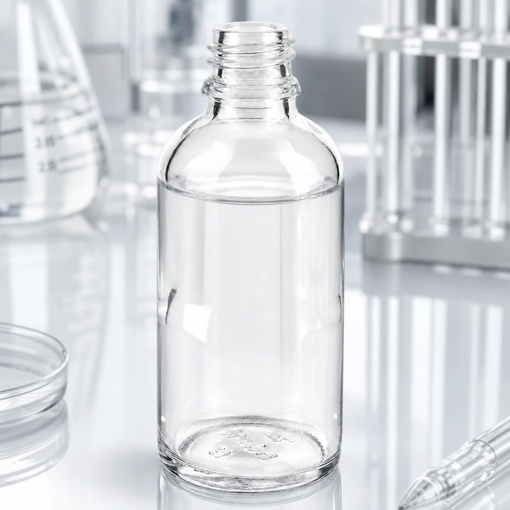 Kleine glazen ApoGlas fles van 50 ml in apothekerskwaliteit voor het nauwkeurig doseren van vloeistoffen