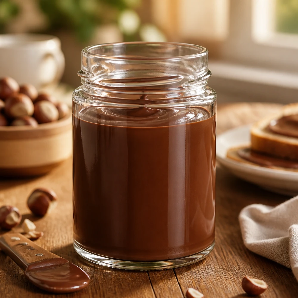 Compacte voorraadpot van 202 ml van helder glas, perfect voor dessertcrèmes en chocoladepasta’s