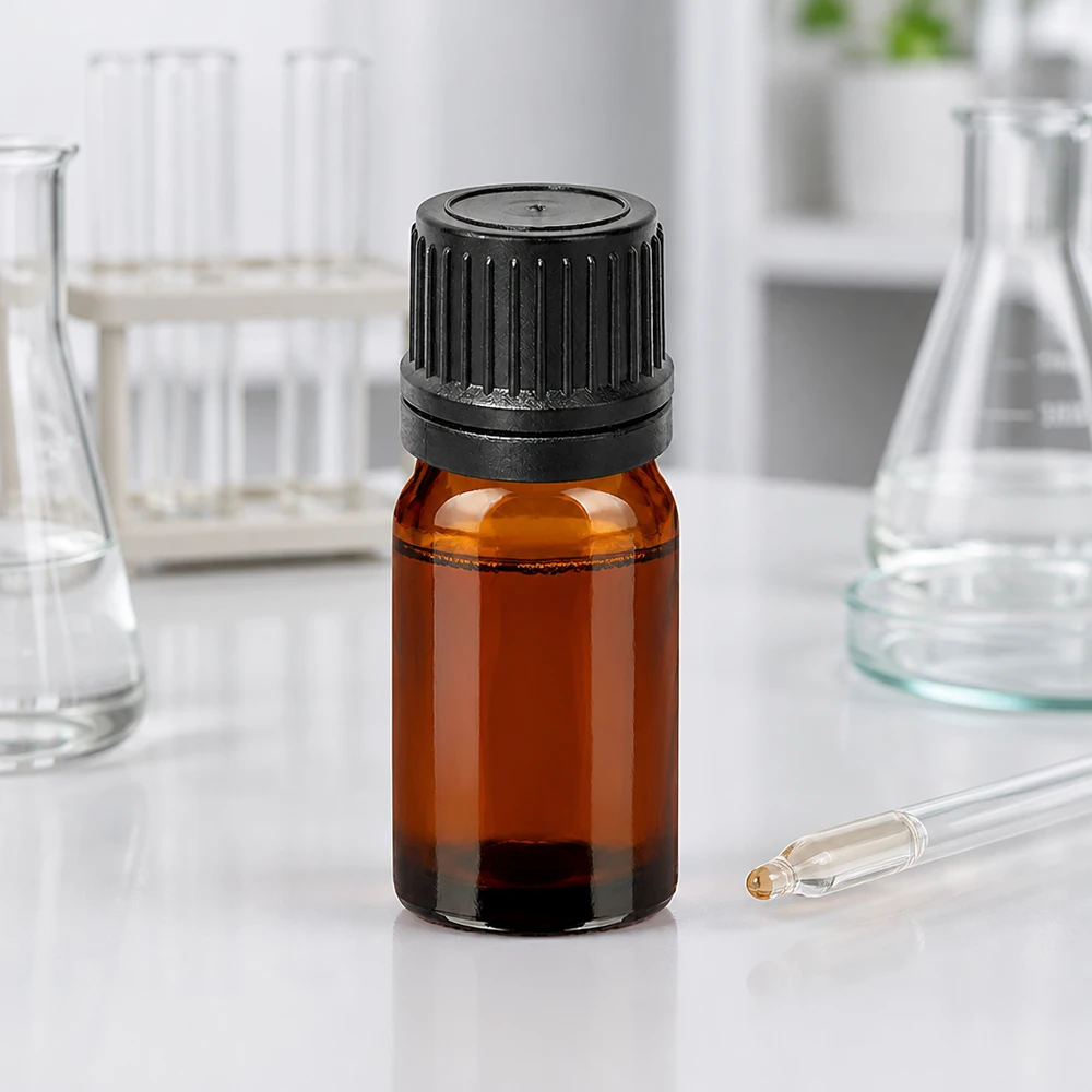 5ml druppelflesje 1mm zwart OV BrownLine UT18/5 Compact 5ml druppelflesje van UV-beschermend amberkleurig glas met zwarte OV-dop voor laboratoriumgebruik