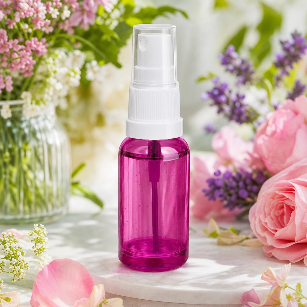 20ml spuitfles wit/transparant Standaard PurpleLine UT18/20 20 ml spuitfles in een stijlvolle paarse kleur met wit spuitpompje voor schoonheidstoepassingen