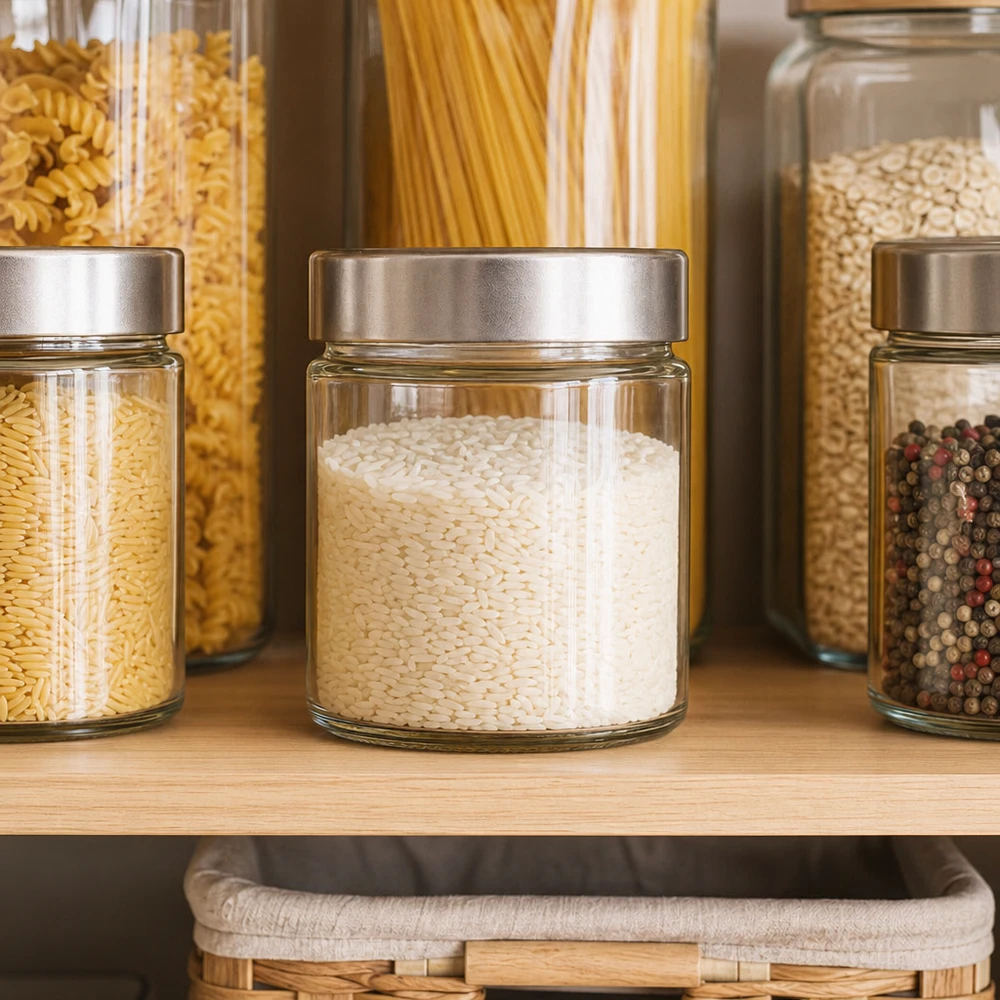 135ml ronde pot zilver deksel voorraadkast organisatie met rijst pasta peper systematische keuken opslag voorraad houden