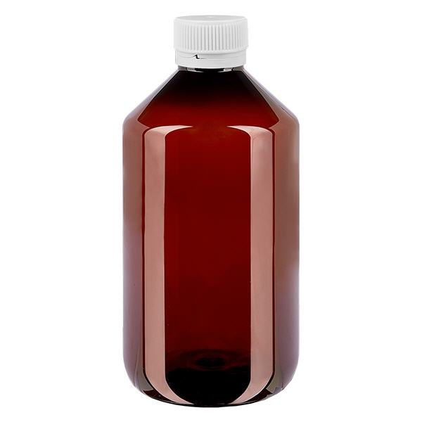 PET fles 500ml met witte verzegelde stop, geribbeld PET fles 500ml met witte verzegelde stop, geribbeld