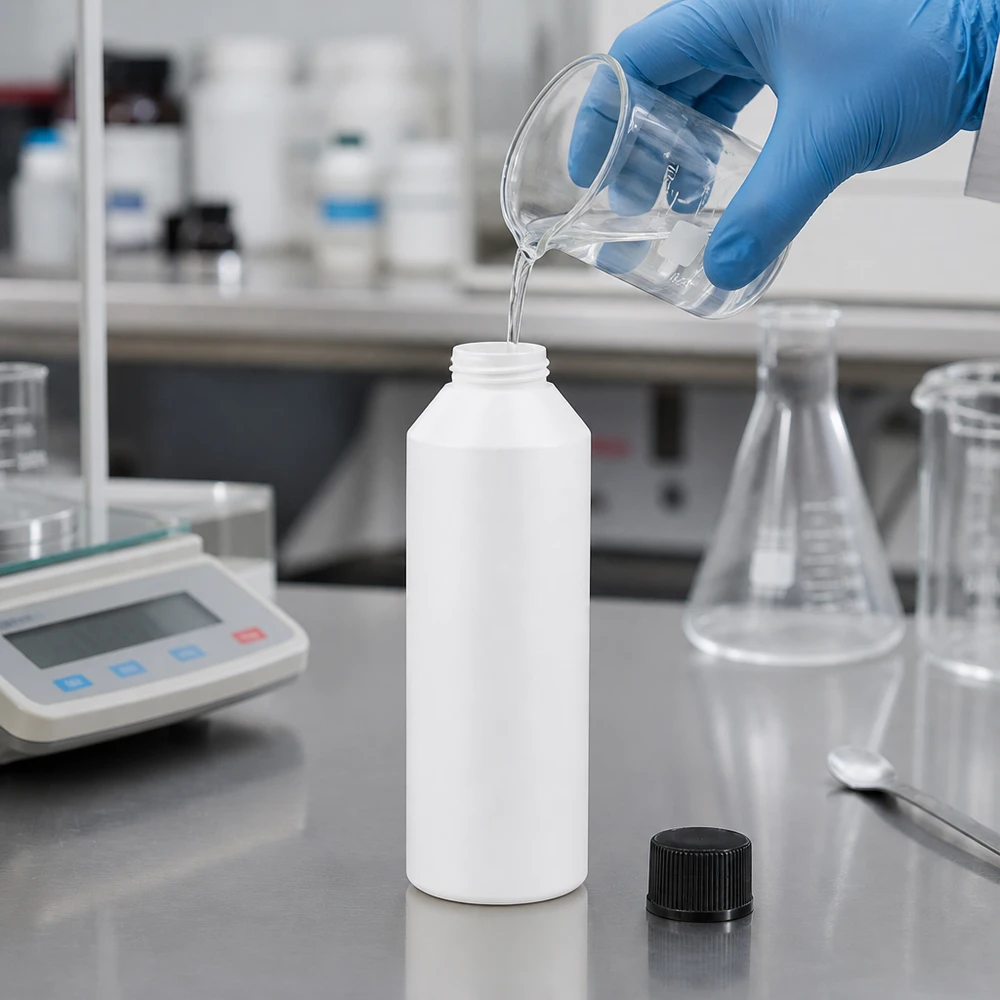 PET cilinderfles 250ml wit met schroefsluiting zwart Voedselveilige ronde HDPE-fles van 250 ml, wit met zwarte dop, voor laboratoriumtoepassingen