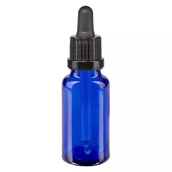 Pipetfles blauw 20ml, pipet zwart VR Pipetfles blauw 20ml, pipet zwart VR