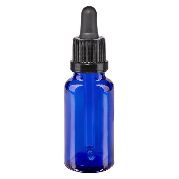 Pipetfles blauw 20ml, pipet zwart VR Pipetfles blauw 20ml, pipet zwart VR