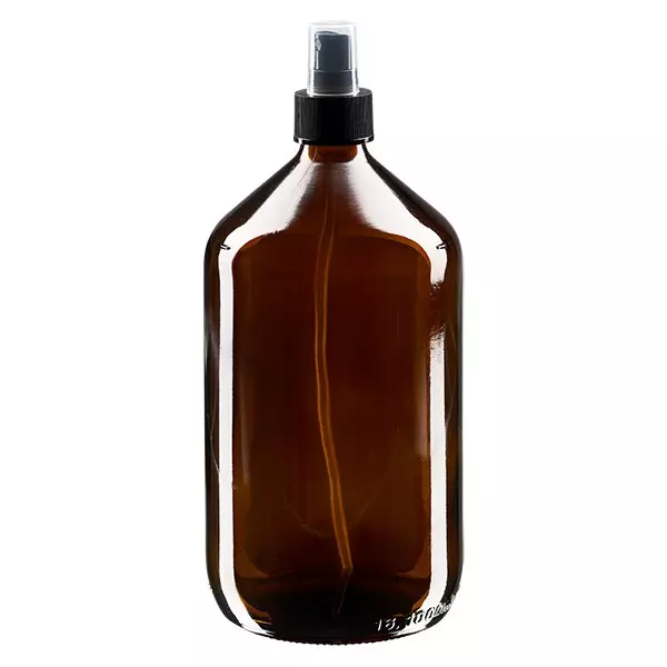1000 ml Euro-medicijnfles bruin met verstuiver zwart incl. dop transparant