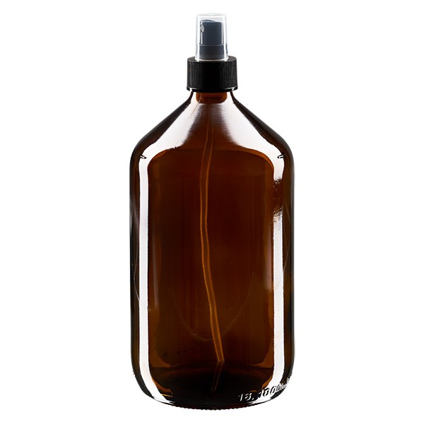 1000 ml Euro-medicijnfles bruin met verstuiver zwart incl. dop transparant 1000 ml Euro-medicijnfles bruin met verstuiver zwart incl. dop transparant