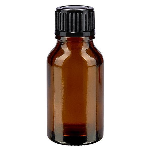 Bruine glazen fles 15ml met zwart druppelsluiting 1mm St Bruine glazen fles 15ml met zwart druppelsluiting 1mm St